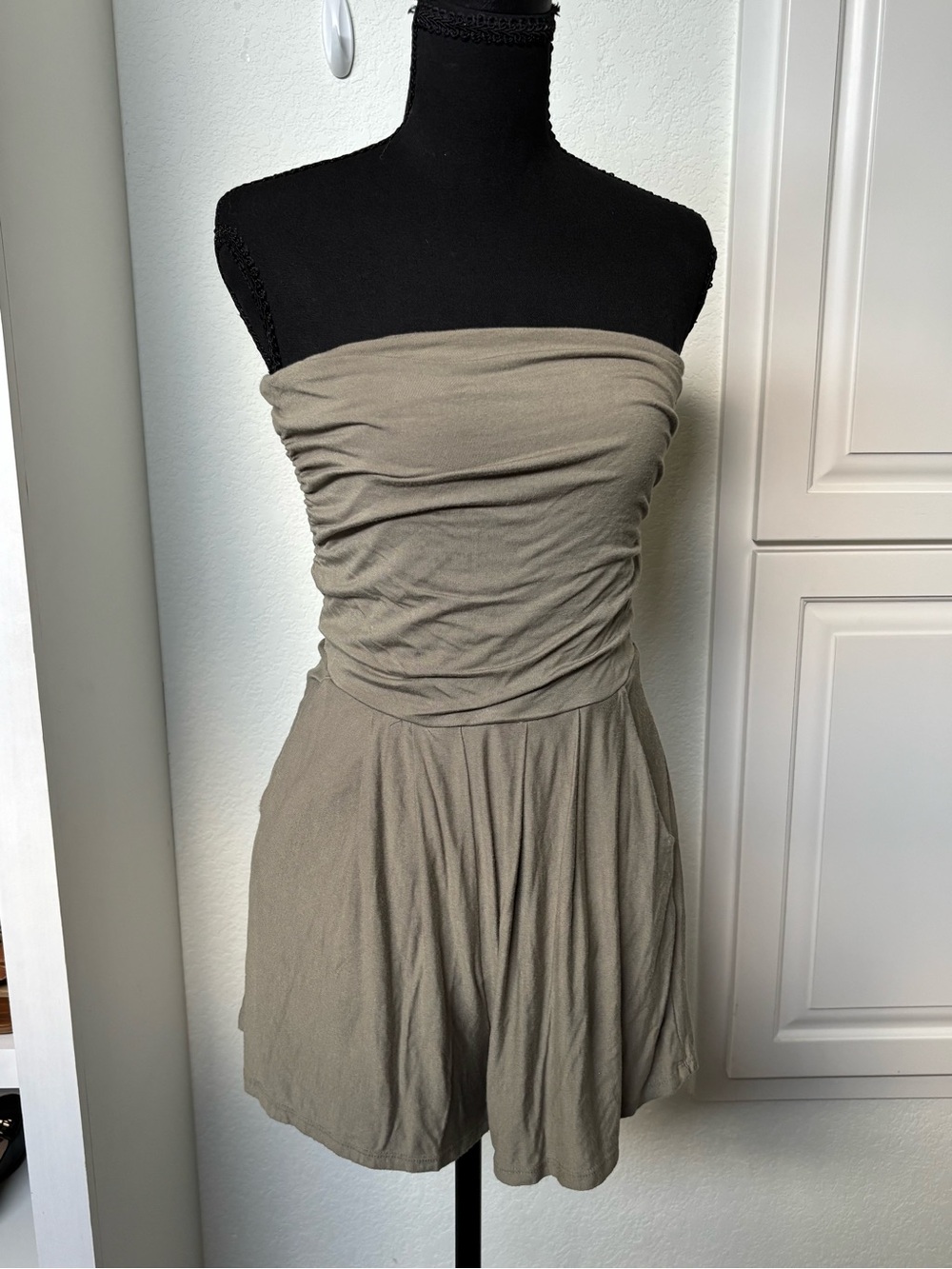 Strapless Olive Green Summer Dress - Picture 2 of 6